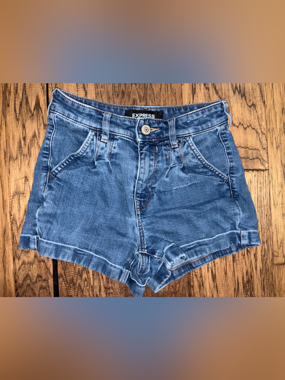 Express High-Rise Washed Blue Denim Shorts